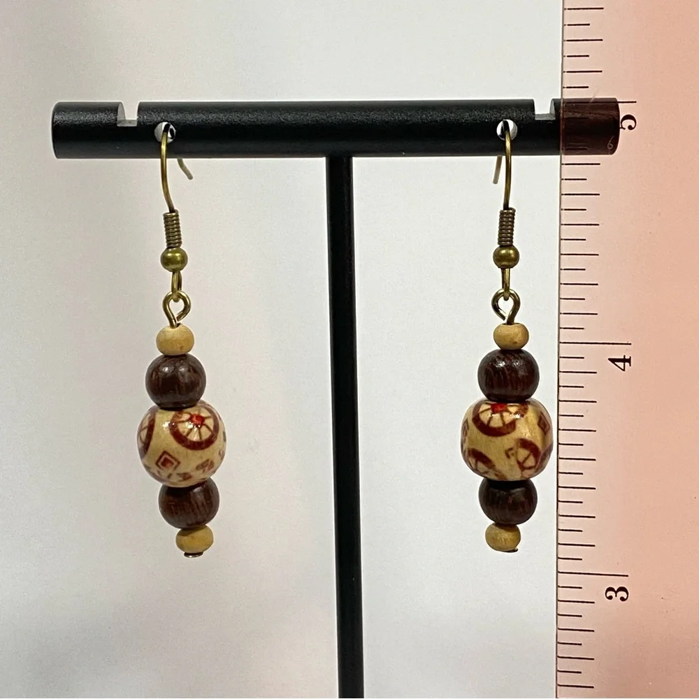 ‘Carriage House’ Wood Bead Earrings - Picture 3 of 3